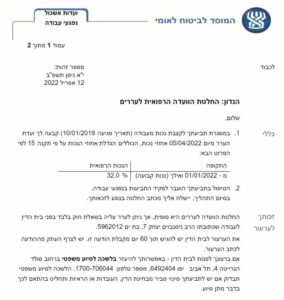 ערר לביטוח לאומי עבור קצבת נכות עקב תאונה בדרך לעבודה